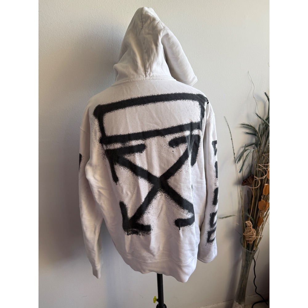 Off-White Spray Paint Arrows Hoodie White Black Graffiti Logo Pullover Mens flaw